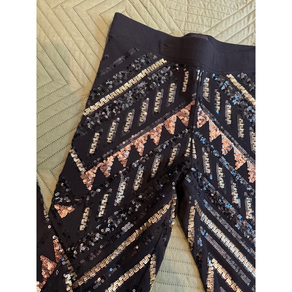 Express Black Sequin Embellished Leggings Party Sparkle Statement - Picture 3 of 9